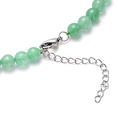 Green Aventurine Beaded Tribal Necklace 18-20 Inches in Silvertone 154.50 ctw