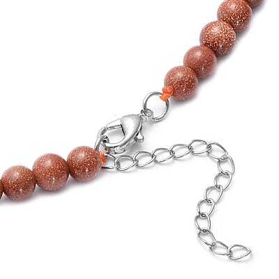 Gold Sandstone Beaded Tribal Necklace 18-20 Inches in Silvertone 132.00 ctw