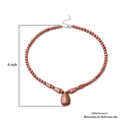 Gold Sandstone Beaded Tribal Necklace 18-20 Inches in Silvertone 132.00 ctw