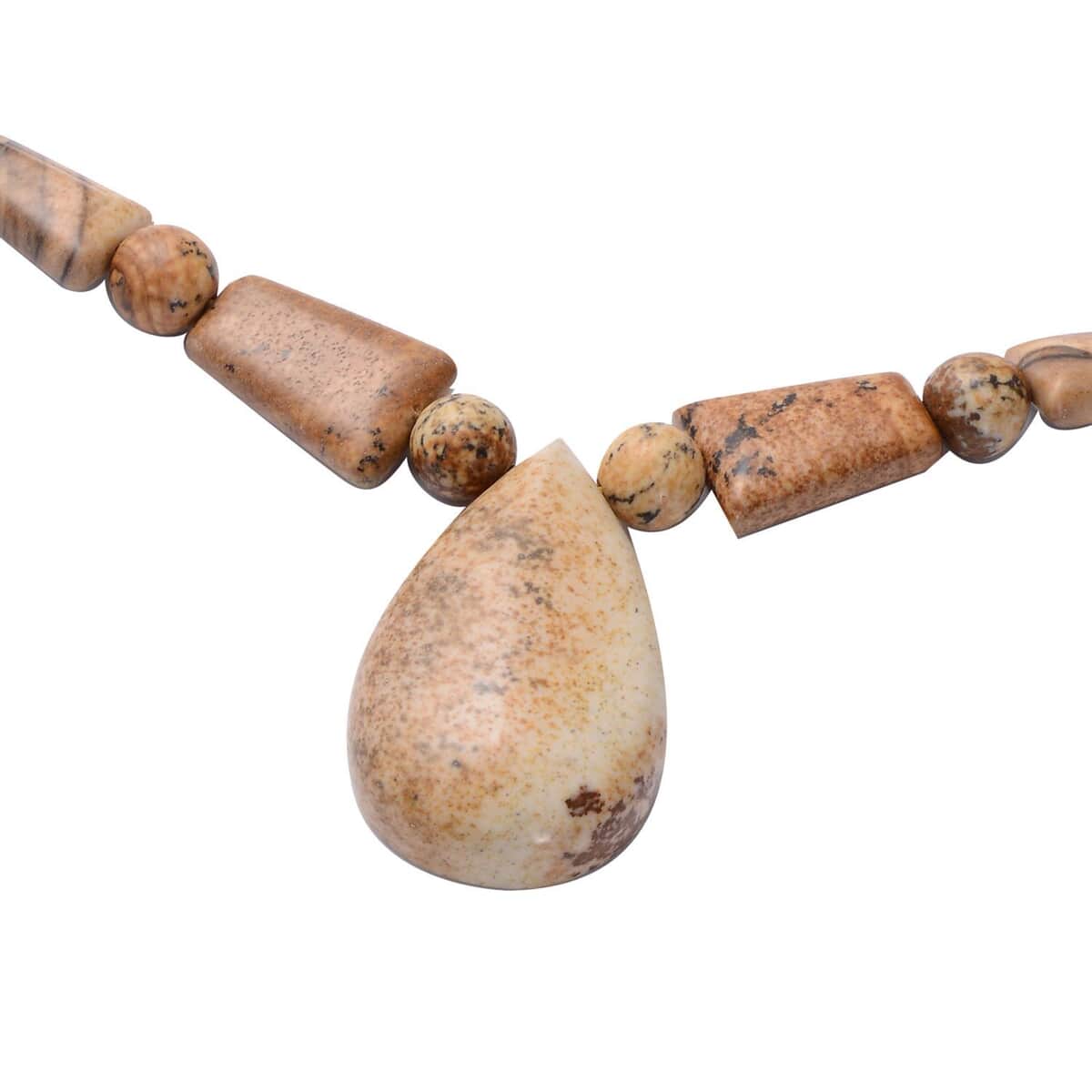 Picture Jasper Beaded Tribal Necklace 18-20 Inches in Silvertone 140.00 ctw image number 2