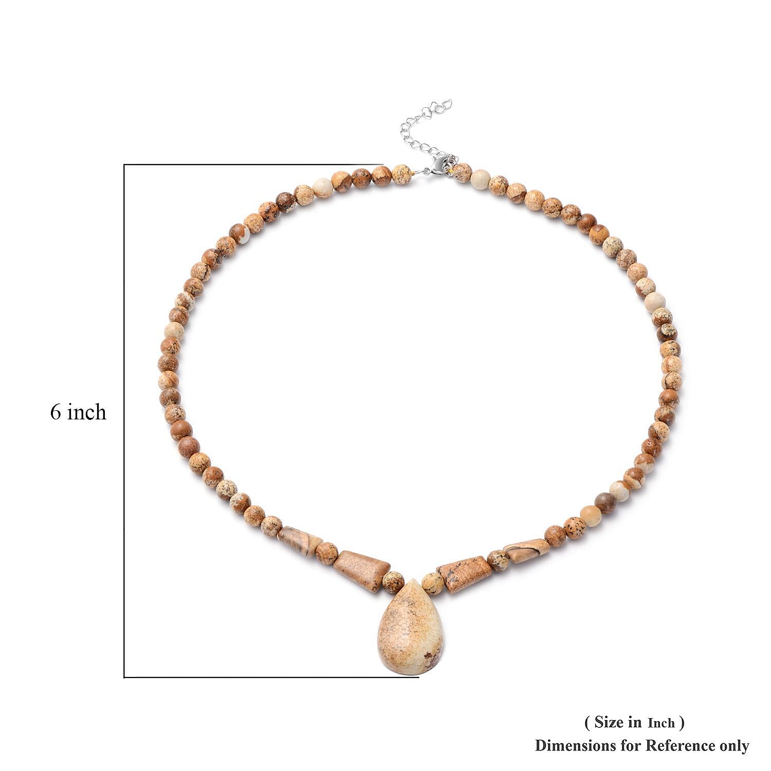 Picture Jasper Beaded Tribal Necklace 18-20 Inches in Silvertone 140.00 ctw
