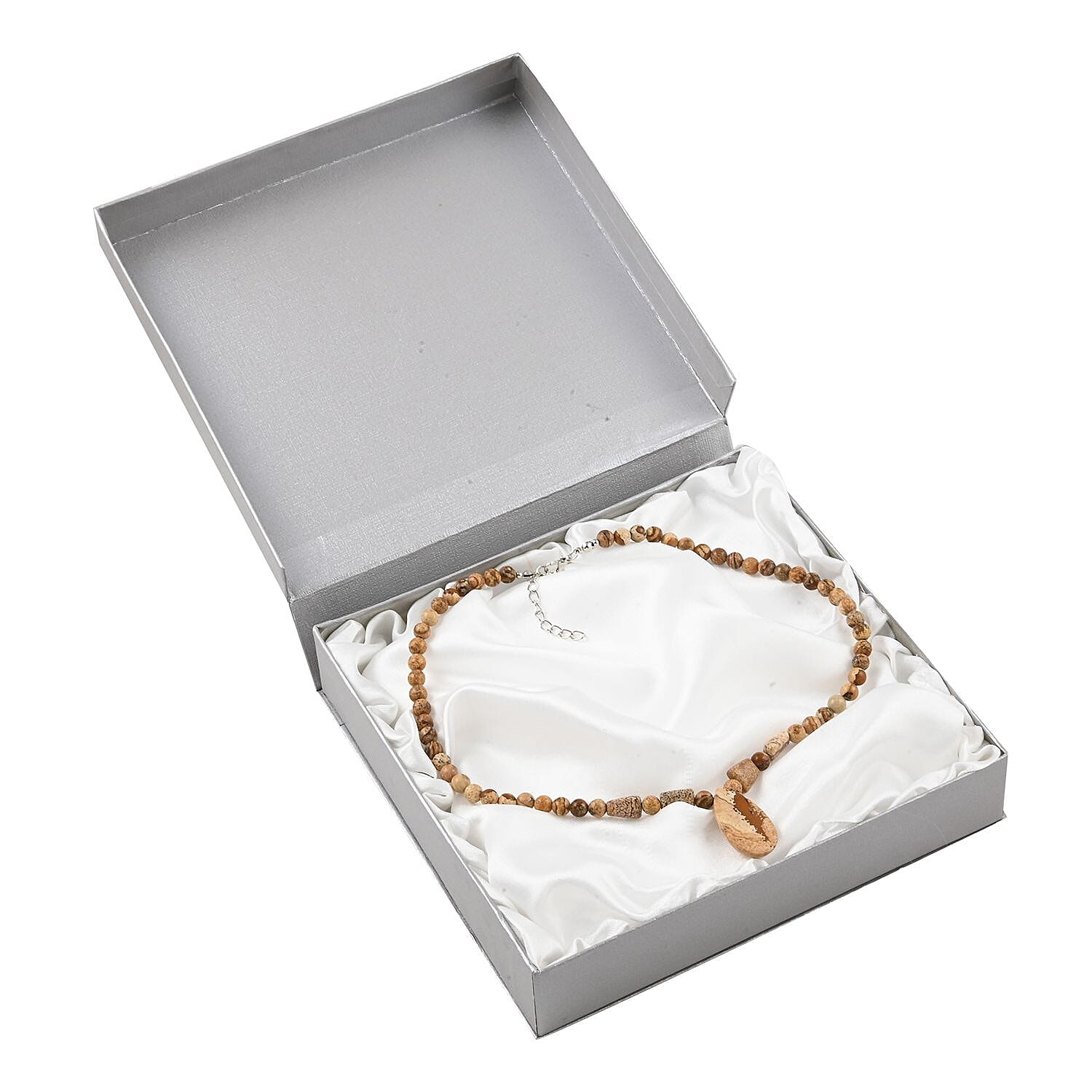 Picture Jasper Beaded Tribal Necklace 18-20 Inches in Silvertone 140.00 ctw