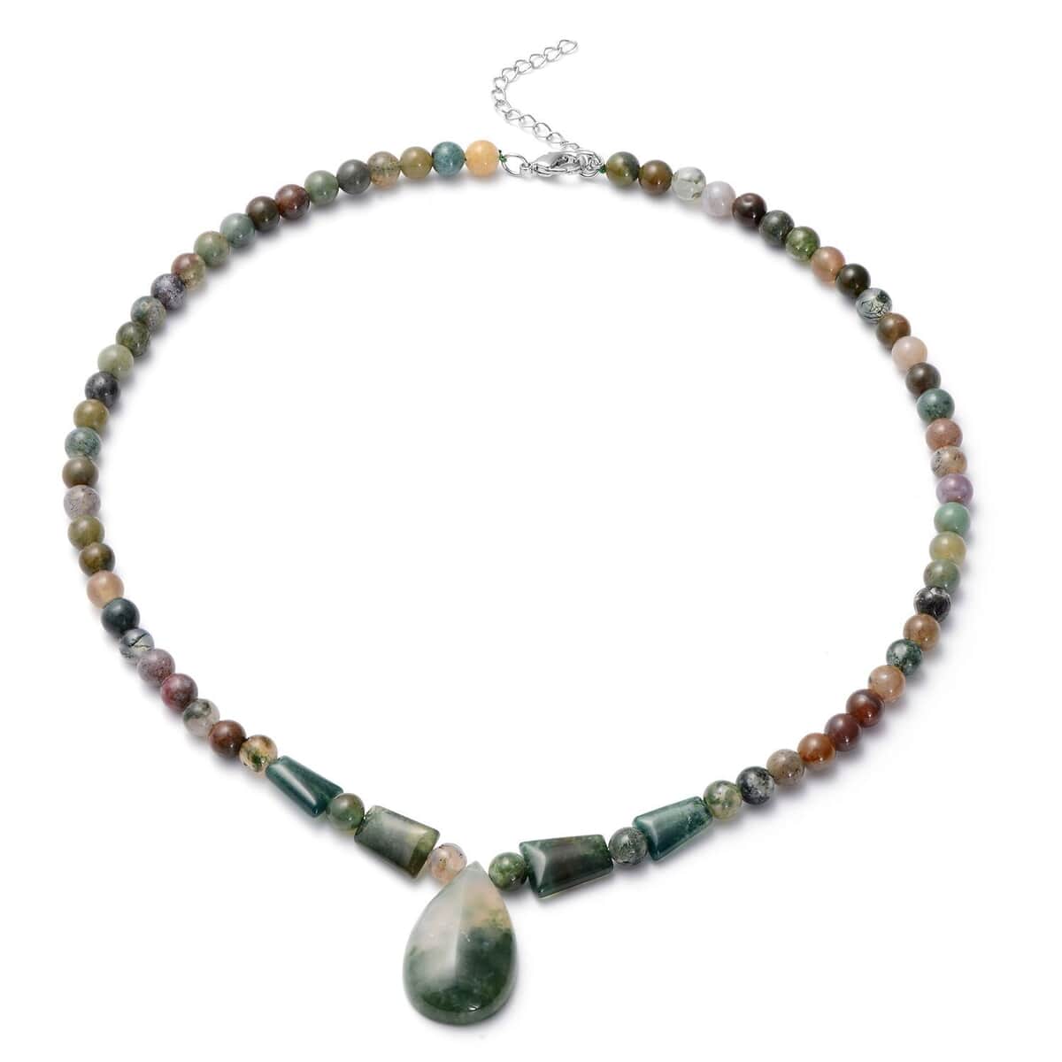 Indian Agate Beaded Tribal Necklace 18-20 Inches in Silvertone 141.00 ctw image number 0