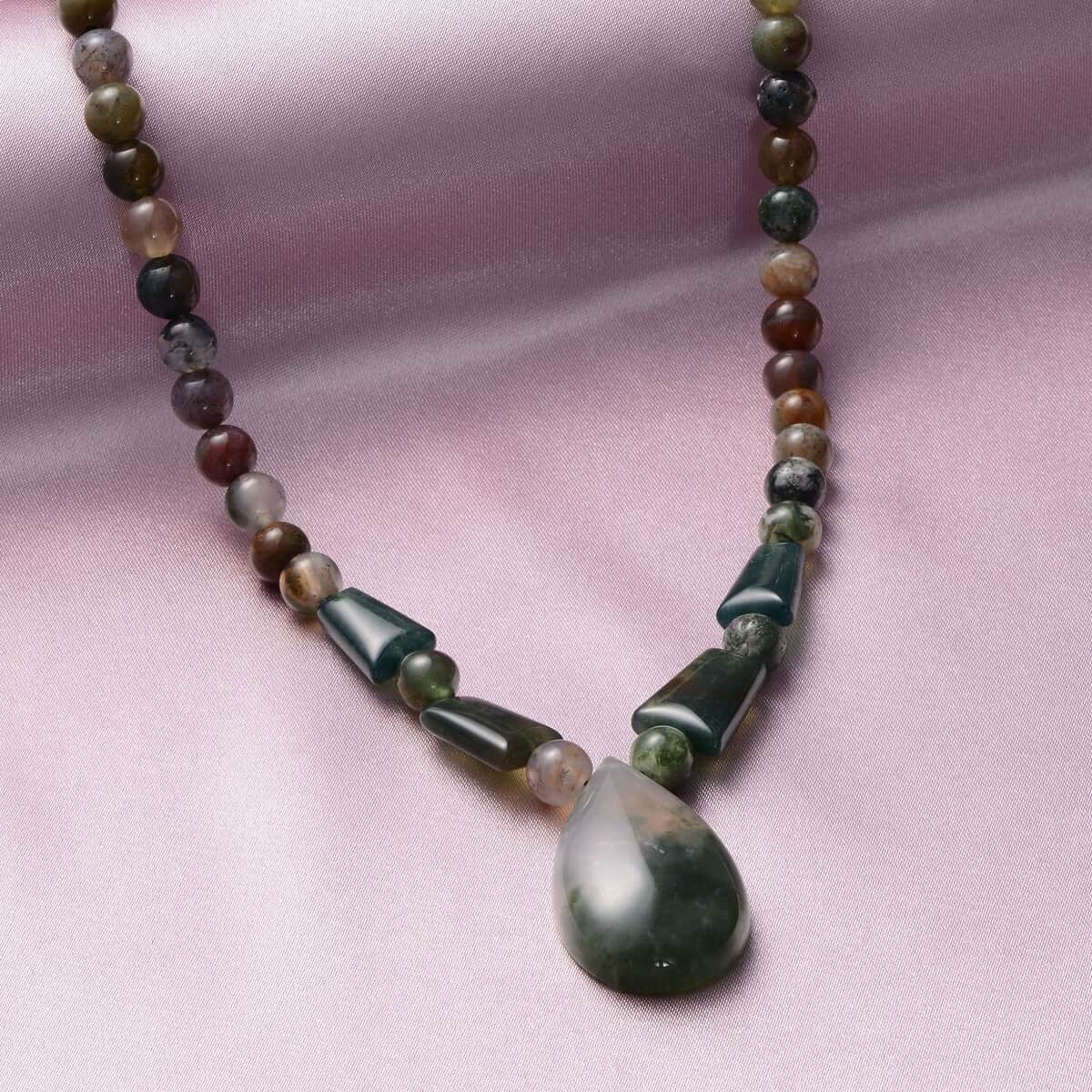 Indian Agate Beaded Tribal Necklace 18-20 Inches in Silvertone 141.00 ctw image number 1