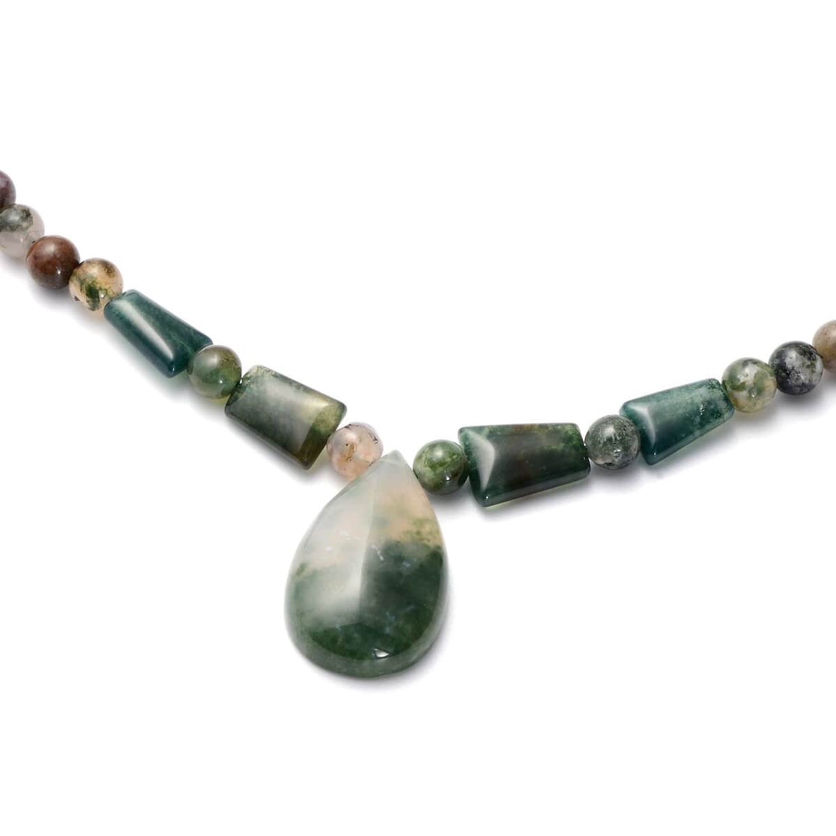 Indian Agate Beaded Tribal Necklace 18-20 Inches in Silvertone 141.00 ctw image number 2
