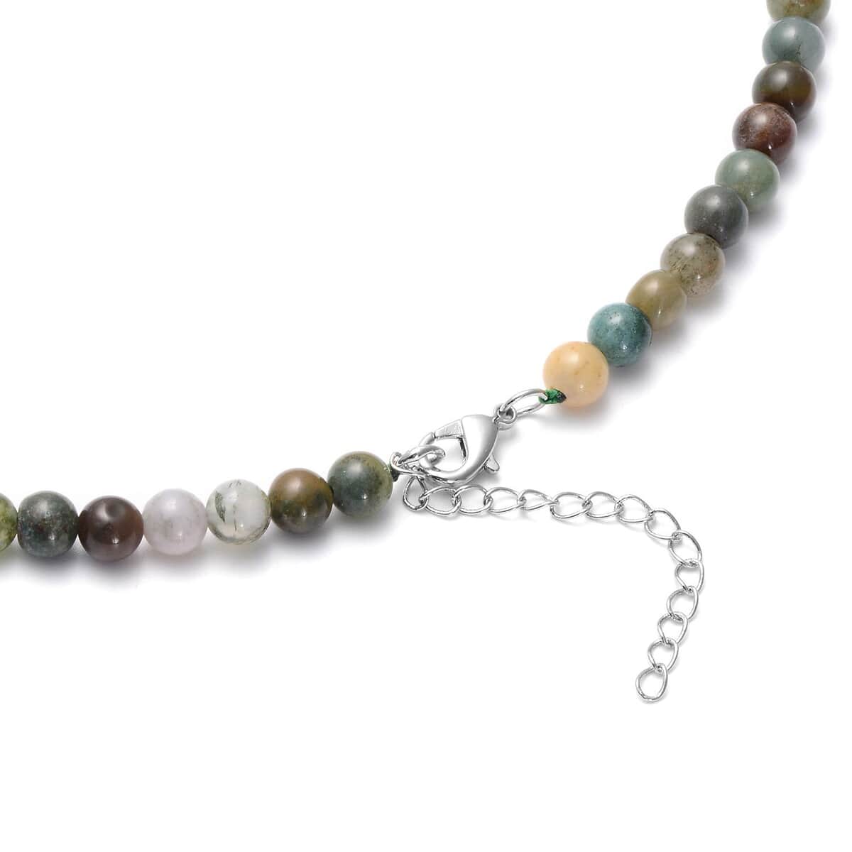 Indian Agate Beaded Tribal Necklace 18-20 Inches in Silvertone 141.00 ctw image number 3