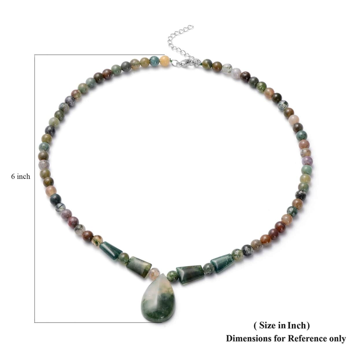 Indian Agate Beaded Tribal Necklace 18-20 Inches in Silvertone 141.00 ctw image number 4