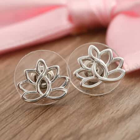 Sterling Silver Lotus Flower Earrings 1.3 Grams image number 1