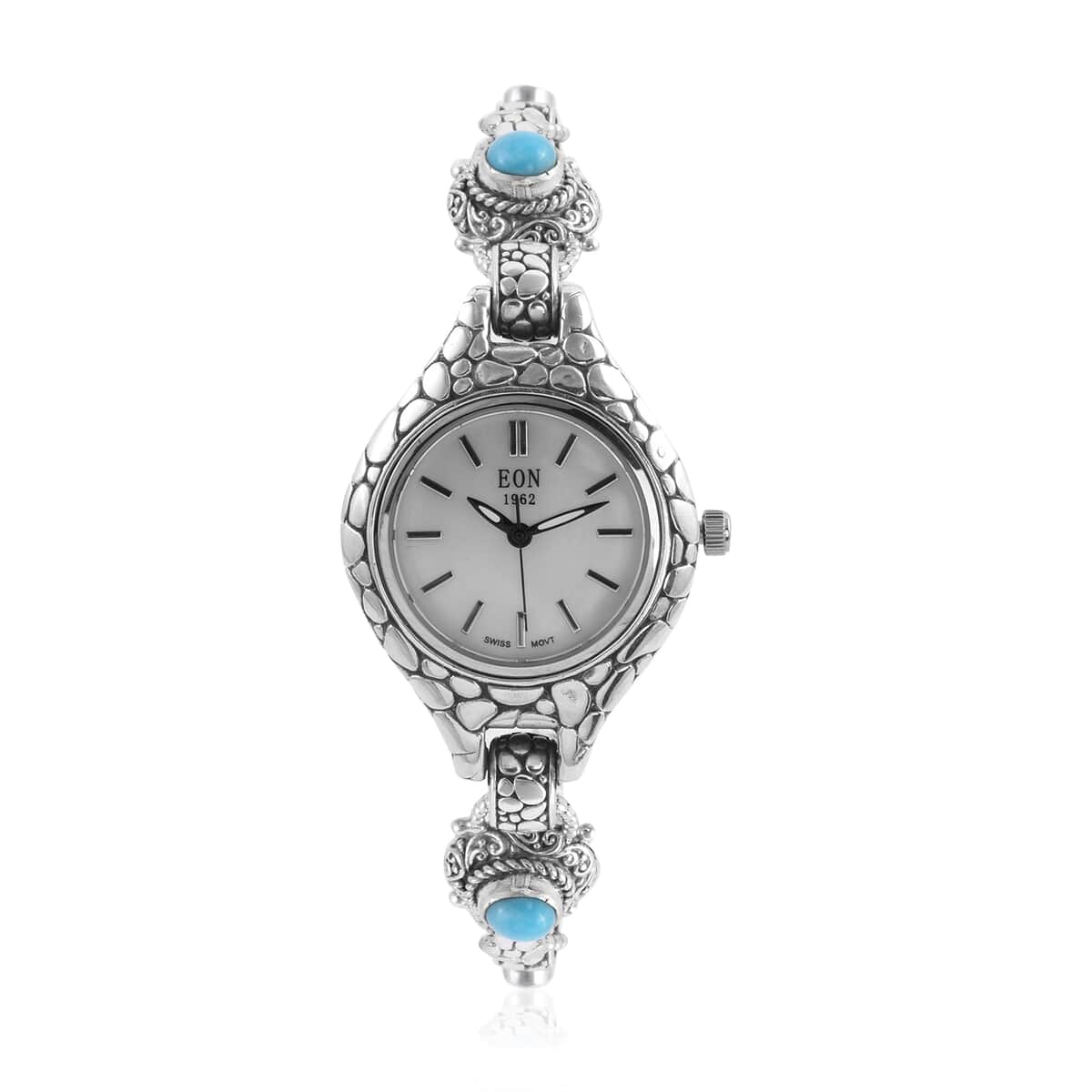 Bali Legacy EON 1962 Sleeping Beauty Turquoise Swiss Movement Bracelet Watch in Sterling Silver 23 Grams 2.00 ctw image number 0