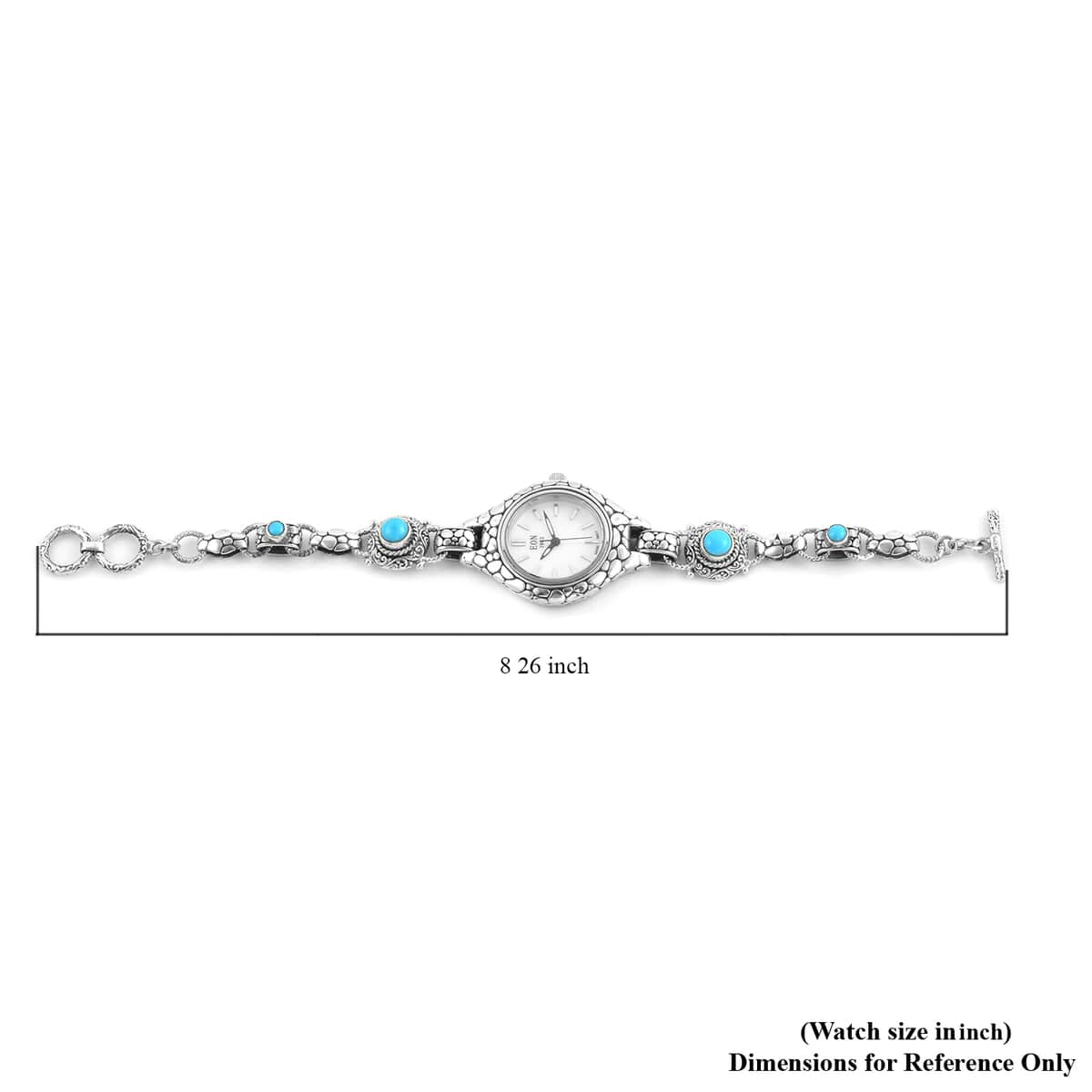 Bali Legacy EON 1962 Sleeping Beauty Turquoise Swiss Movement Bracelet Watch in Sterling Silver 23 Grams 2.00 ctw image number 6