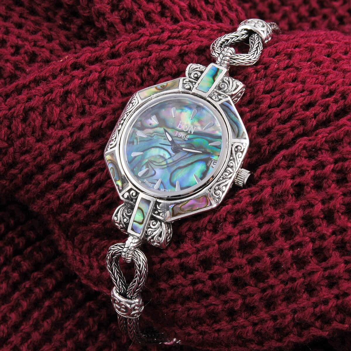 Bali Legacy Eon 1962 Abalone Shell Swiss Movement Sterling Silver Bracelet Watch (7.50-8.00 In) (26mm) image number 1