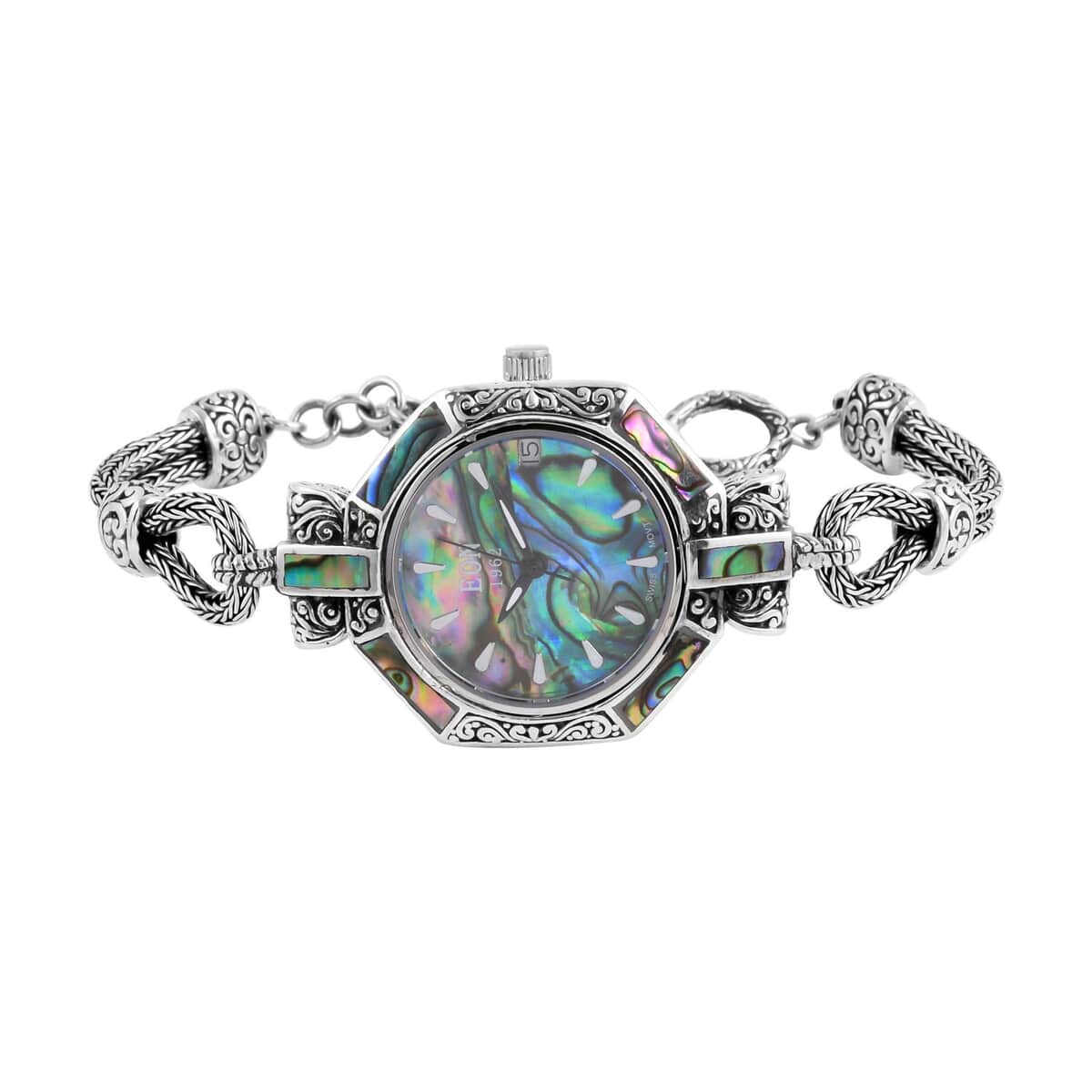 Bali Legacy Eon 1962 Abalone Shell Swiss Movement Sterling Silver Bracelet Watch (7.50-8.00 In) (26mm) image number 3