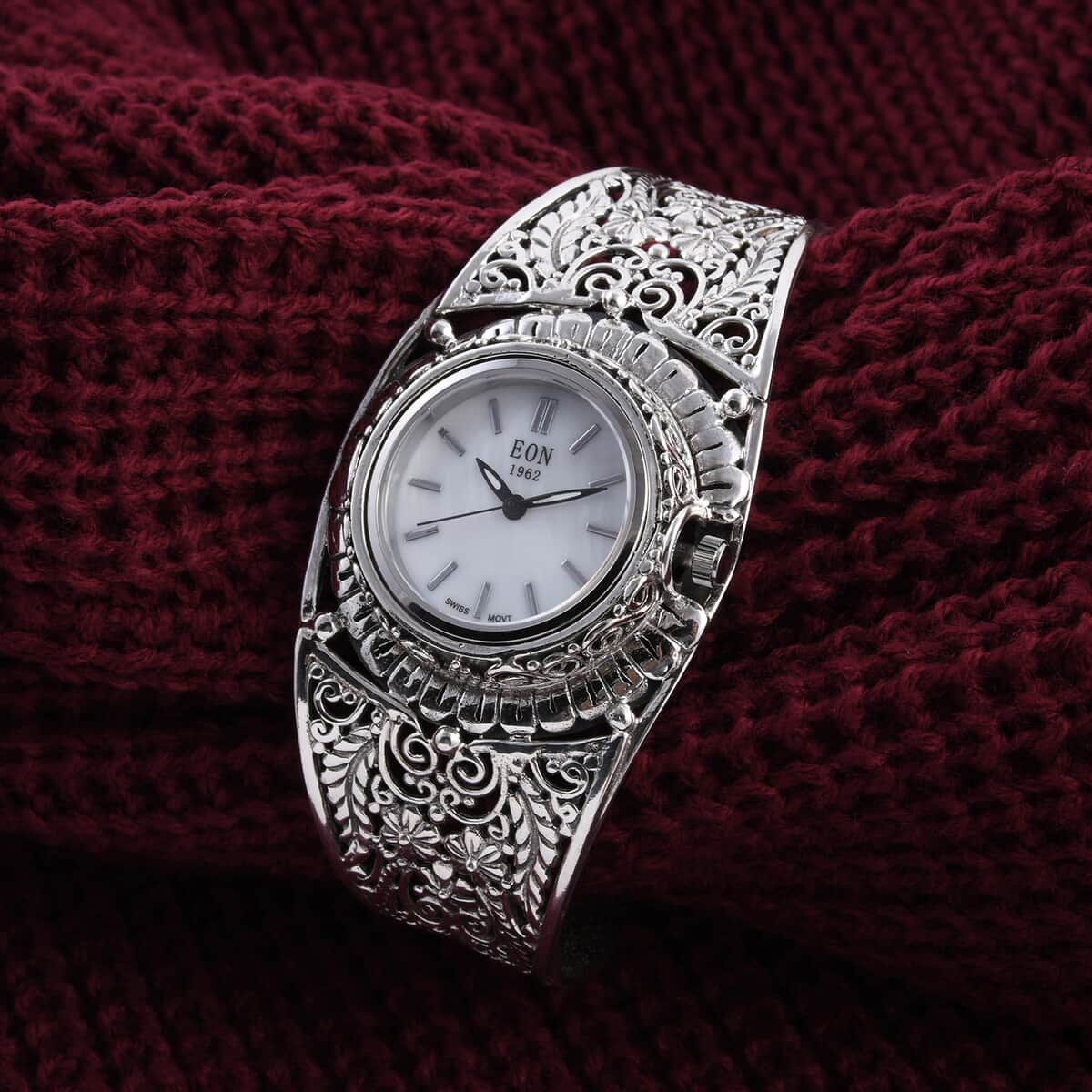 Bali Legacy Eon 1962 Swiss Movement Cuff Bracelet Watch in Sterling Silver (7.50 in) 49.50 Grams image number 1