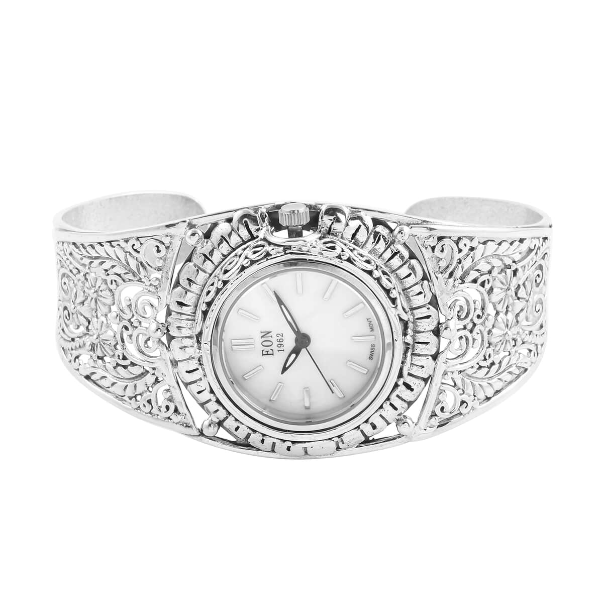 Bali Legacy Eon 1962 Swiss Movement Cuff Bracelet Watch in Sterling Silver (7.50 in) 49.50 Grams image number 3