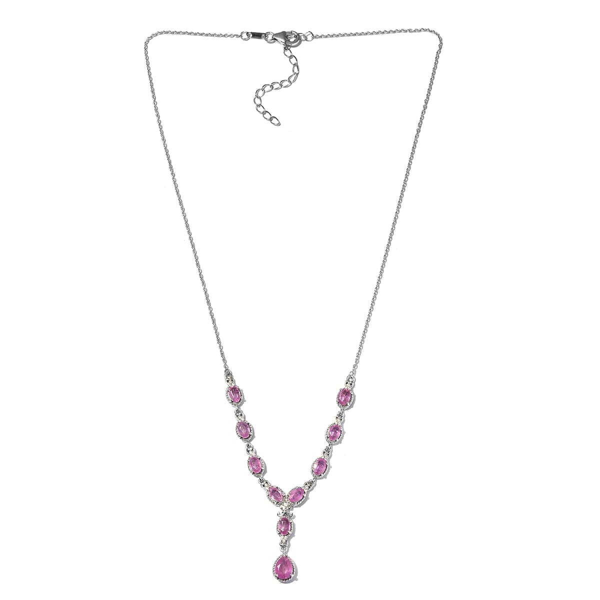 Ilakaka Hot Pink Sapphire (FF) and Zircon Necklace 18 Inches in Platinum Over Sterling Silver 9 Grams 7.10 ctw image number 3