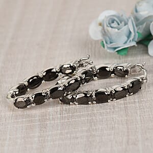 D'Joy Elite Shungite Hoop Earrings, Shungite Hoops, Sterling Silver Hoop Earrings, Silver Hoops, Latch Back Hoops, Hoops For Women 4.25 ctw