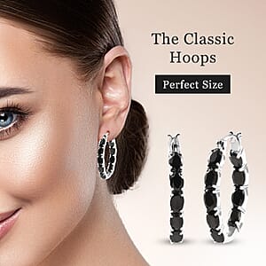 D'Joy Elite Shungite Hoop Earrings, Shungite Hoops, Sterling Silver Hoop Earrings, Silver Hoops, Latch Back Hoops, Hoops For Women 4.25 ctw