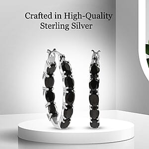 D'Joy Elite Shungite Hoop Earrings, Shungite Hoops, Sterling Silver Hoop Earrings, Silver Hoops, Latch Back Hoops, Hoops For Women 4.25 ctw