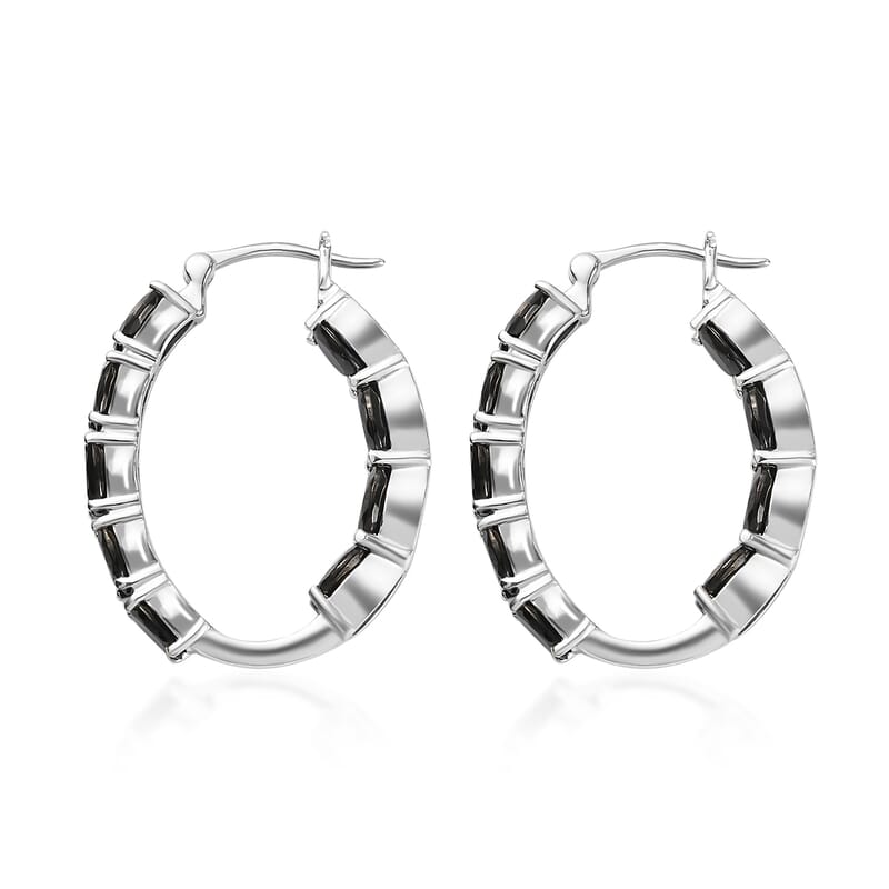 D'Joy Elite Shungite Hoop Earrings, Shungite Hoops, Sterling Silver Hoop Earrings, Silver Hoops, Latch Back Hoops, Hoops For Women 4.25 ctw