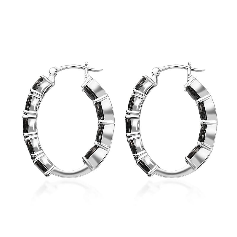 D'Joy Elite Shungite Hoop Earrings, Shungite Hoops, Sterling Silver Hoop Earrings, Silver Hoops, Latch Back Hoops, Hoops For Women 4.25 ctw