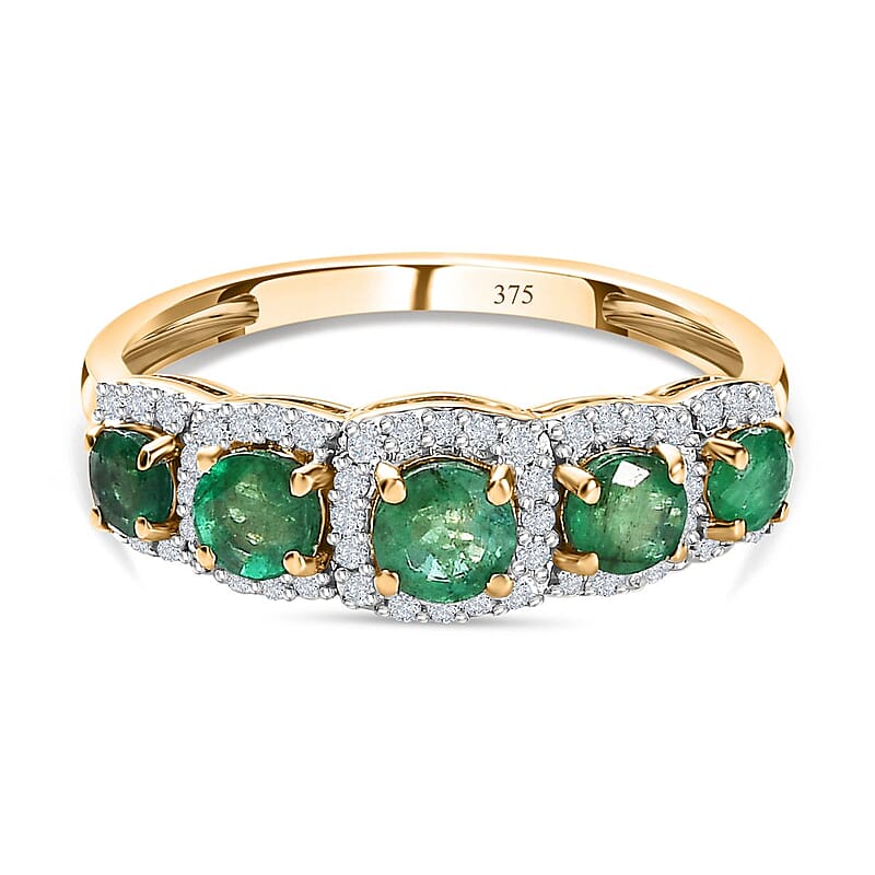 AAA Kagem Zambian Emerald and Moissanite 1.44 ctw Ring in 9K Yellow Gold (Size 9.0)