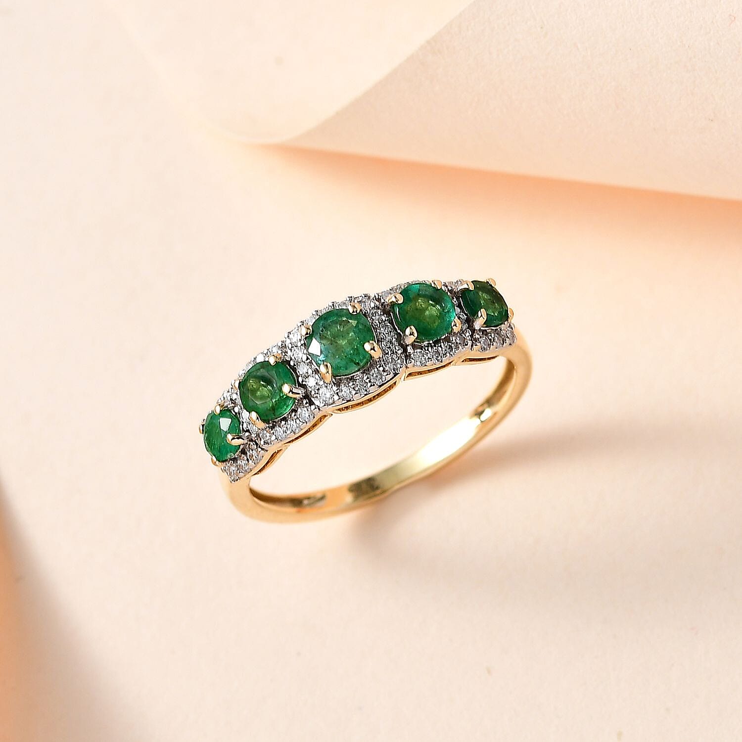 AAA Kagem Zambian Emerald and Moissanite 1.44 ctw Ring in 9K Yellow Gold (Size 9.0)