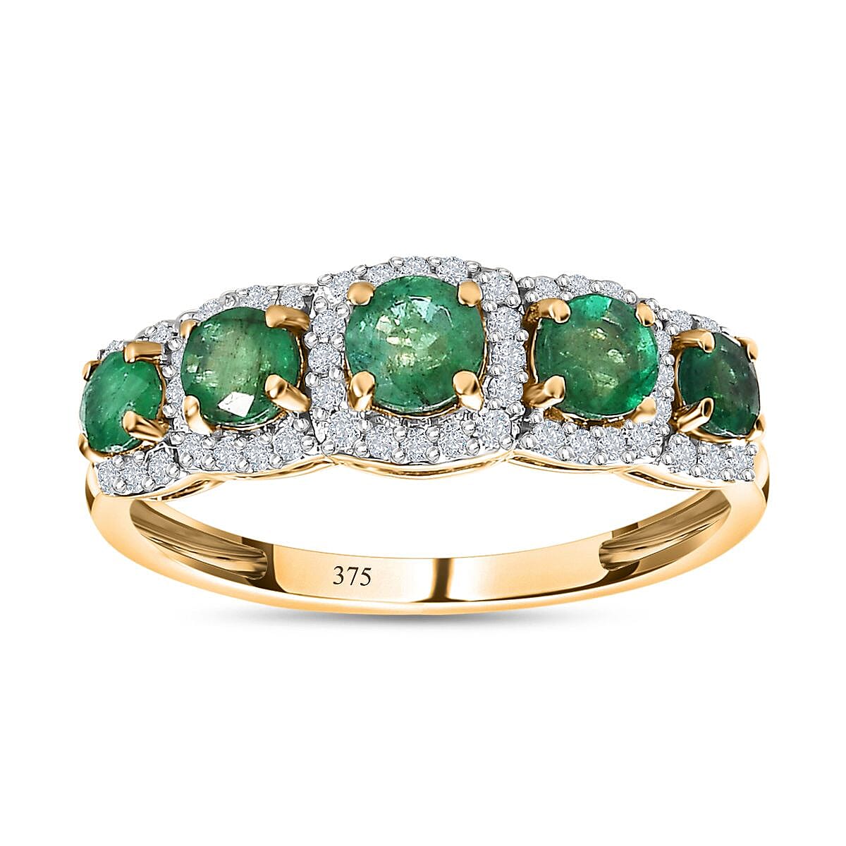 AAA Kagem Zambian Emerald and Moissanite 1.44 ctw Ring in 9K Yellow Gold (Size 9.0)
