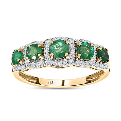 AAA Kagem Zambian Emerald and Moissanite 1.44 ctw Ring in 9K Yellow Gold (Size 9.0)