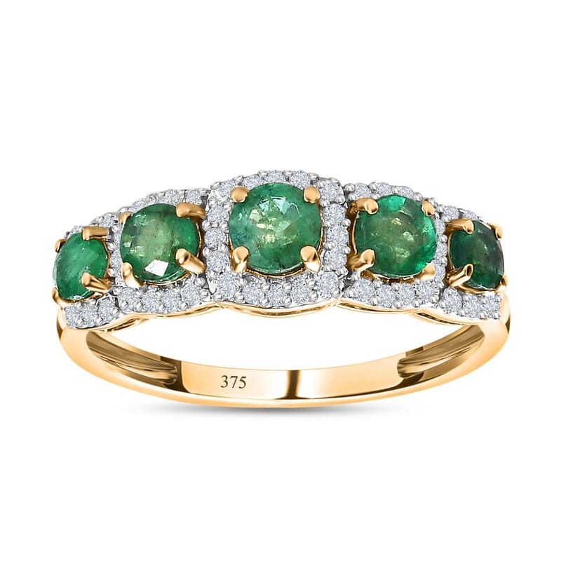 AAA Kagem Zambian Emerald and Moissanite 1.44 ctw Ring in 9K Yellow Gold (Size 9.0)