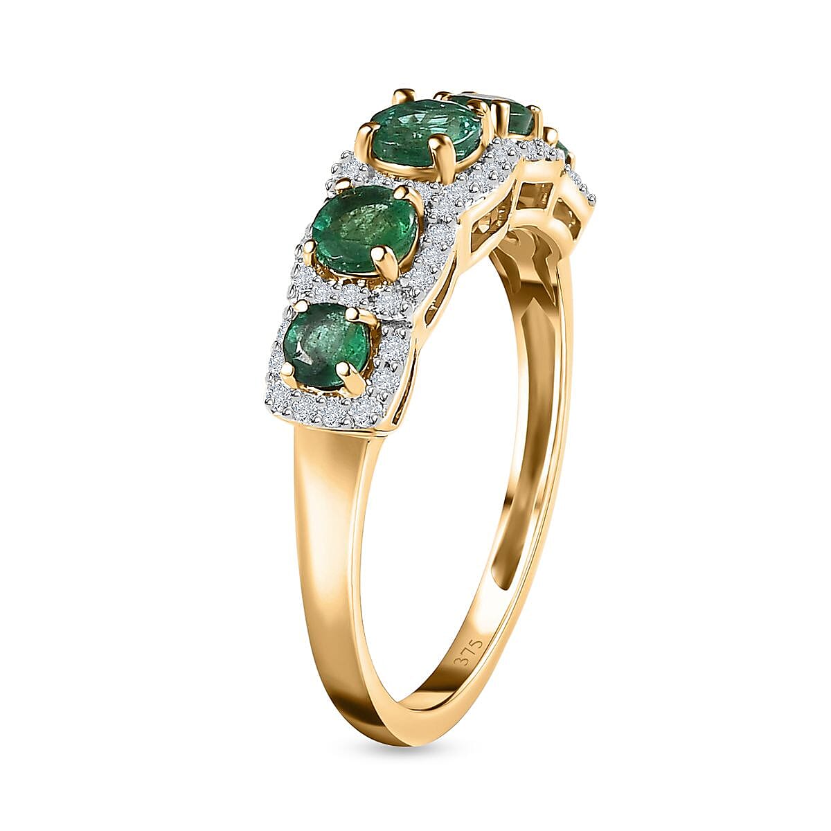 AAA Kagem Zambian Emerald and Moissanite 1.44 ctw Ring in 9K Yellow Gold (Size 9.0)