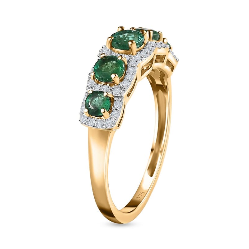 AAA Kagem Zambian Emerald and Moissanite 1.44 ctw Ring in 9K Yellow Gold (Size 9.0)