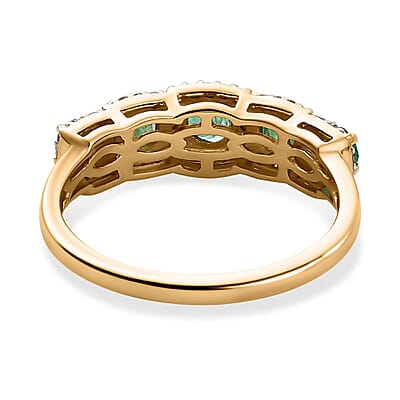 AAA Kagem Zambian Emerald and Moissanite 1.44 ctw Ring in 9K Yellow Gold (Size 9.0)