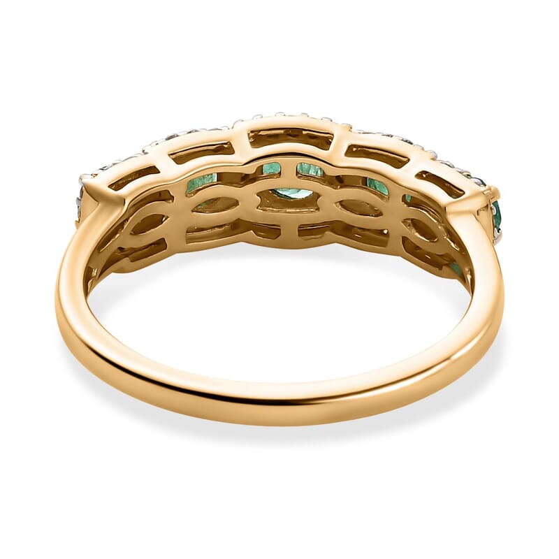AAA Kagem Zambian Emerald and Moissanite 1.44 ctw Ring in 9K Yellow Gold (Size 9.0)