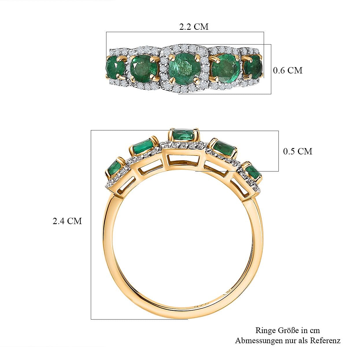 AAA Kagem Zambian Emerald and Moissanite 1.44 ctw Ring in 9K Yellow Gold (Size 9.0)