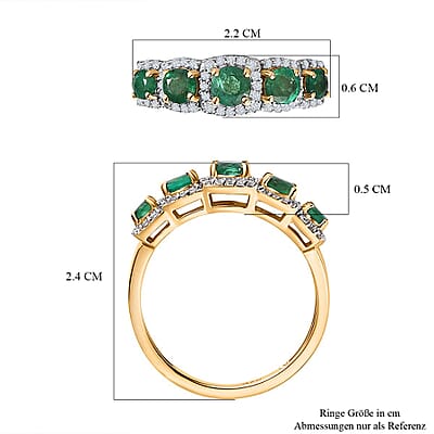 AAA Kagem Zambian Emerald and Moissanite 1.44 ctw Ring in 9K Yellow Gold (Size 9.0)