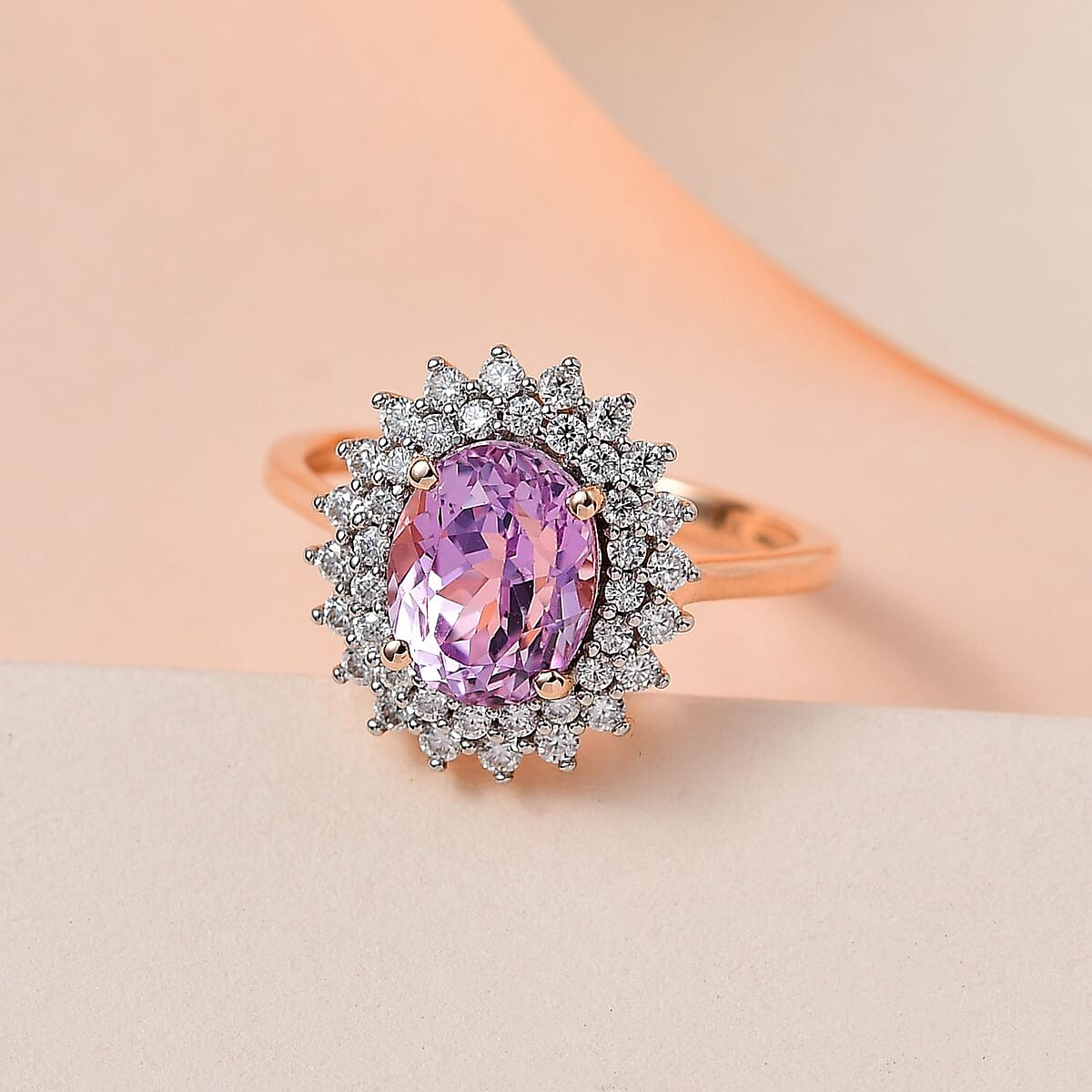 Luxoro 10K Rose Gold AAAA Patroke Kunzite and Moissanite Floral Ring 2.80 ctw image number 1