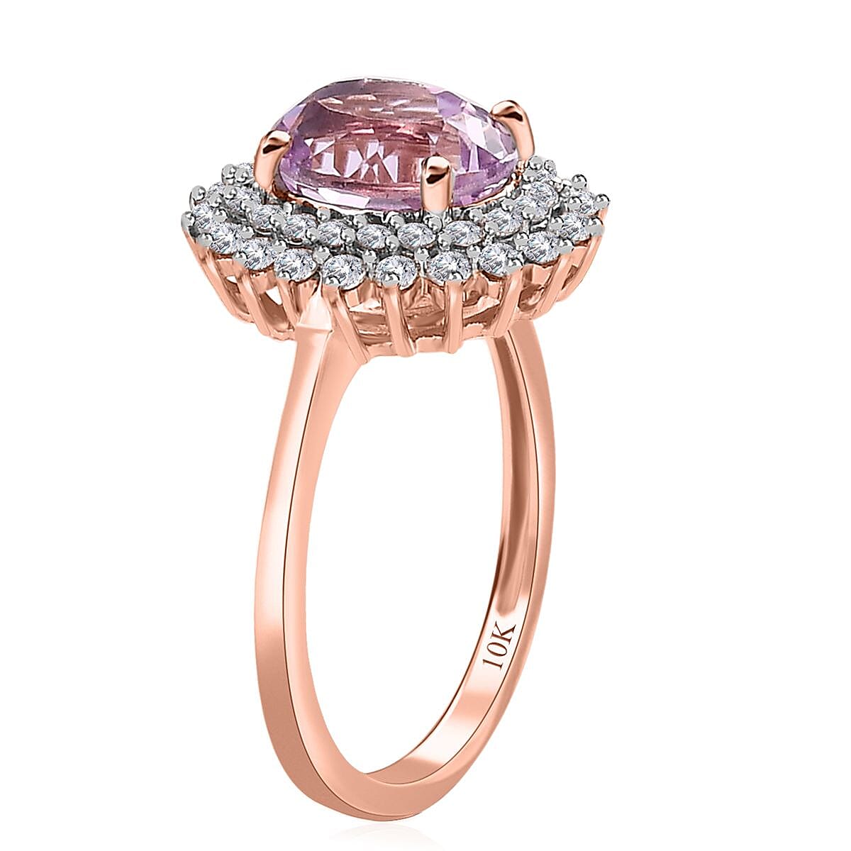 Luxoro 10K Rose Gold AAAA Patroke Kunzite and Moissanite Floral Ring 2.80 ctw image number 3