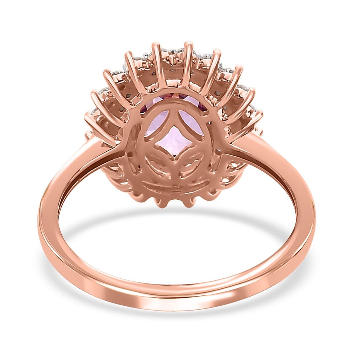Luxoro 10K Rose Gold AAAA Patroke Kunzite and Moissanite Floral Ring (Size 7.0) 2.80 ctw