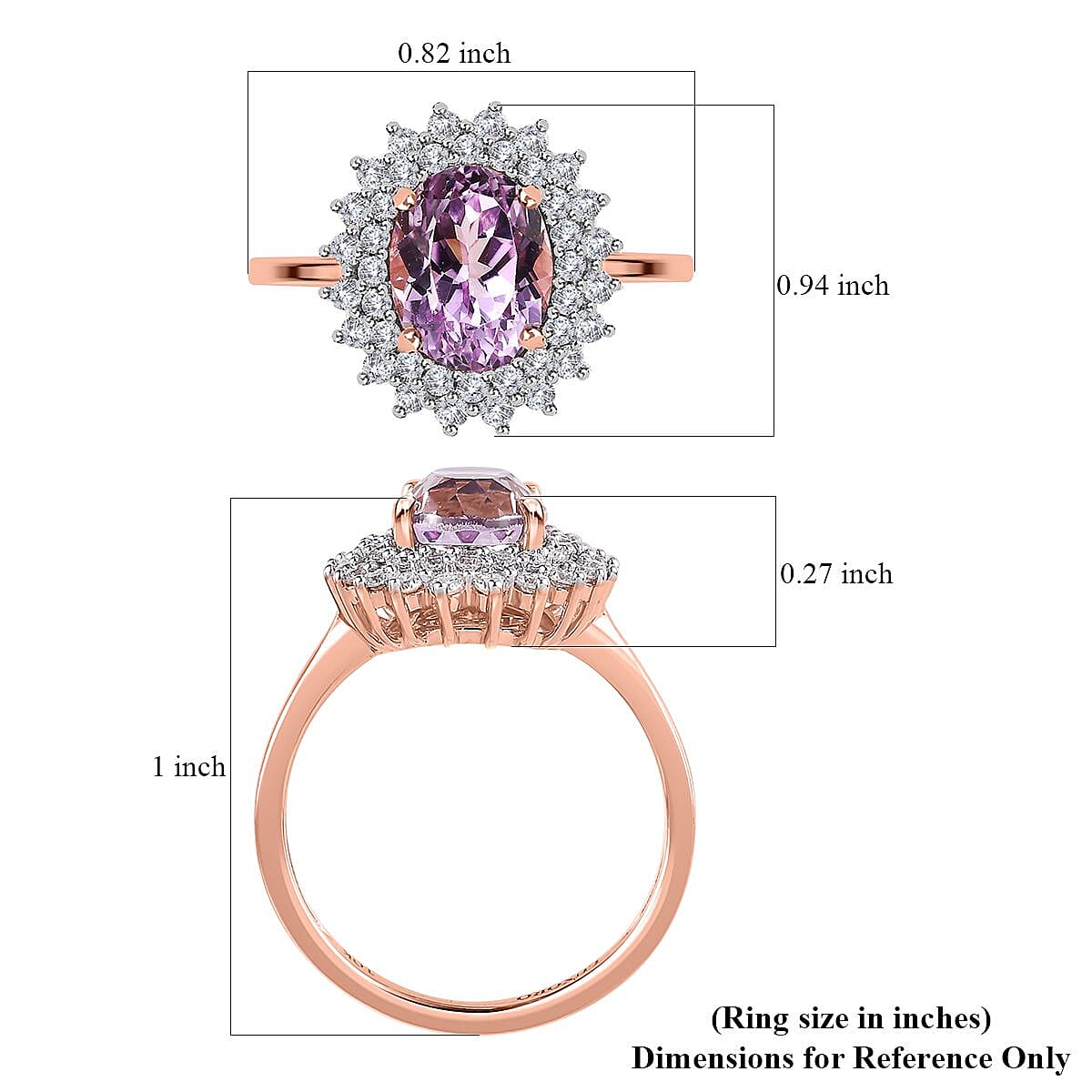 Luxoro 10K Rose Gold AAAA Patroke Kunzite and Moissanite Floral Ring 2.80 ctw image number 5