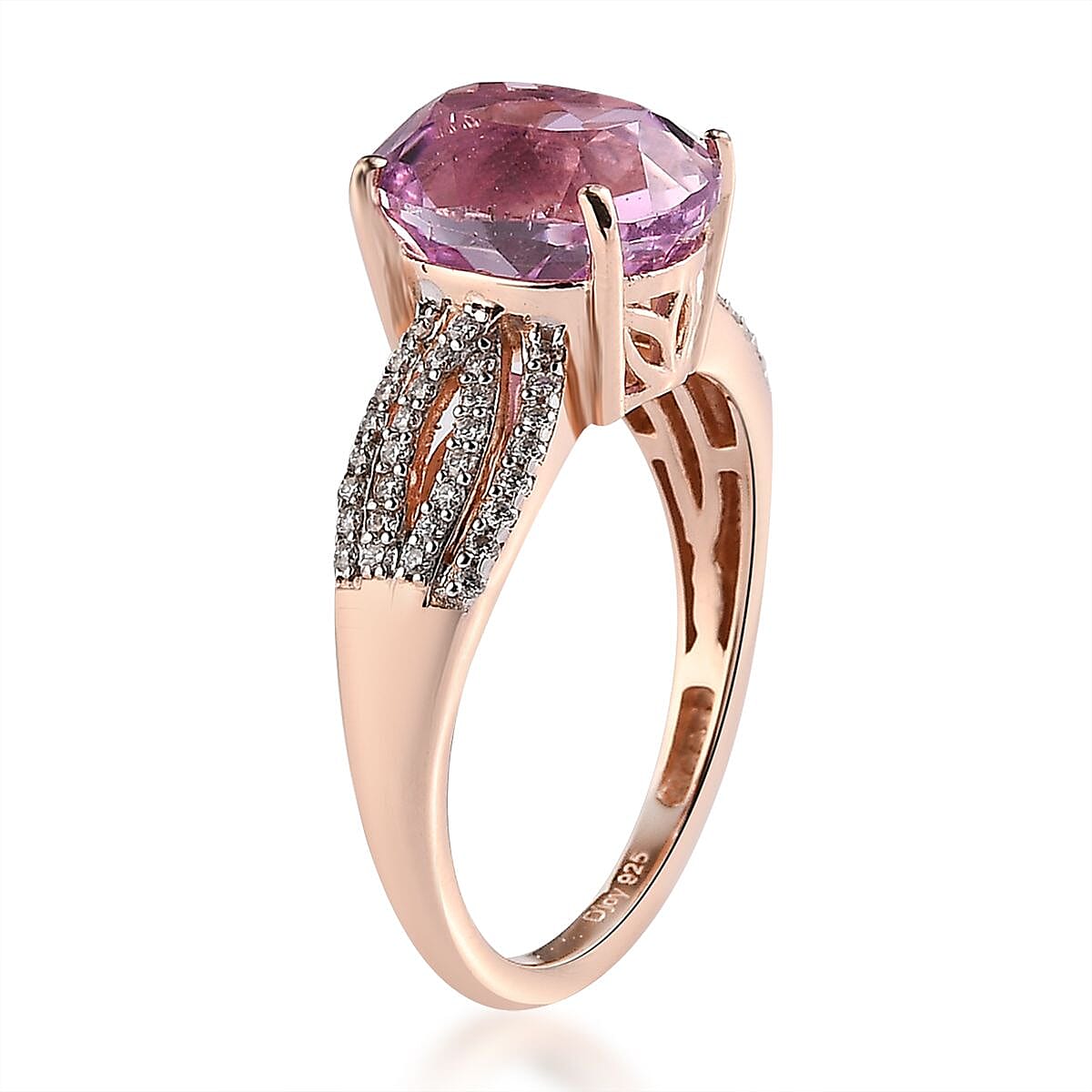 AAA Patroke Kunzite and Moissanite Ring in Vermeil Rose Gold Over Sterling Silver (Size 9.0) 5.60 ctw image number 3