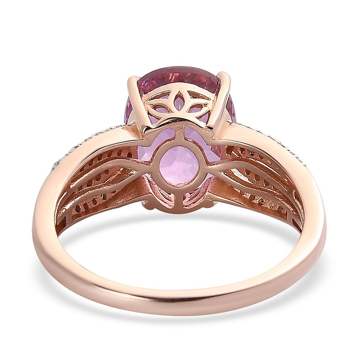 AAA Patroke Kunzite and Moissanite Ring in Vermeil Rose Gold Over Sterling Silver (Size 9.0) 5.60 ctw image number 4