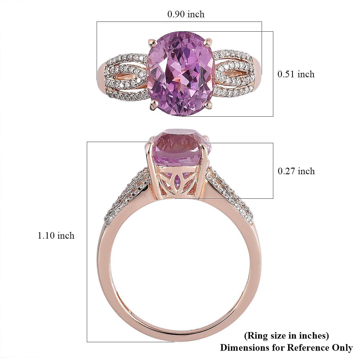 AAA Patroke Kunzite and Moissanite Ring in Vermeil Rose Gold Over Sterling Silver (Size 9.0) 5.60 ctw image number 5