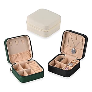 Set of 3 Faux Leather And Velvet Jewelry Box in Dark Green, Beige and Black, Anti Tarnish Scratch Resistant Jewelry Storage Box Set For Rings Necklace Earrings (3.94x3.94x1.97)