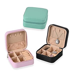 Set of 3 Faux Leather And Velvet Jewelry Box in Mint Green, Pink and Black, Anti Tarnish Scratch Resistant Jewelry Storage Box Set For Rings Necklace Earrings (3.94x3.94x1.97)
