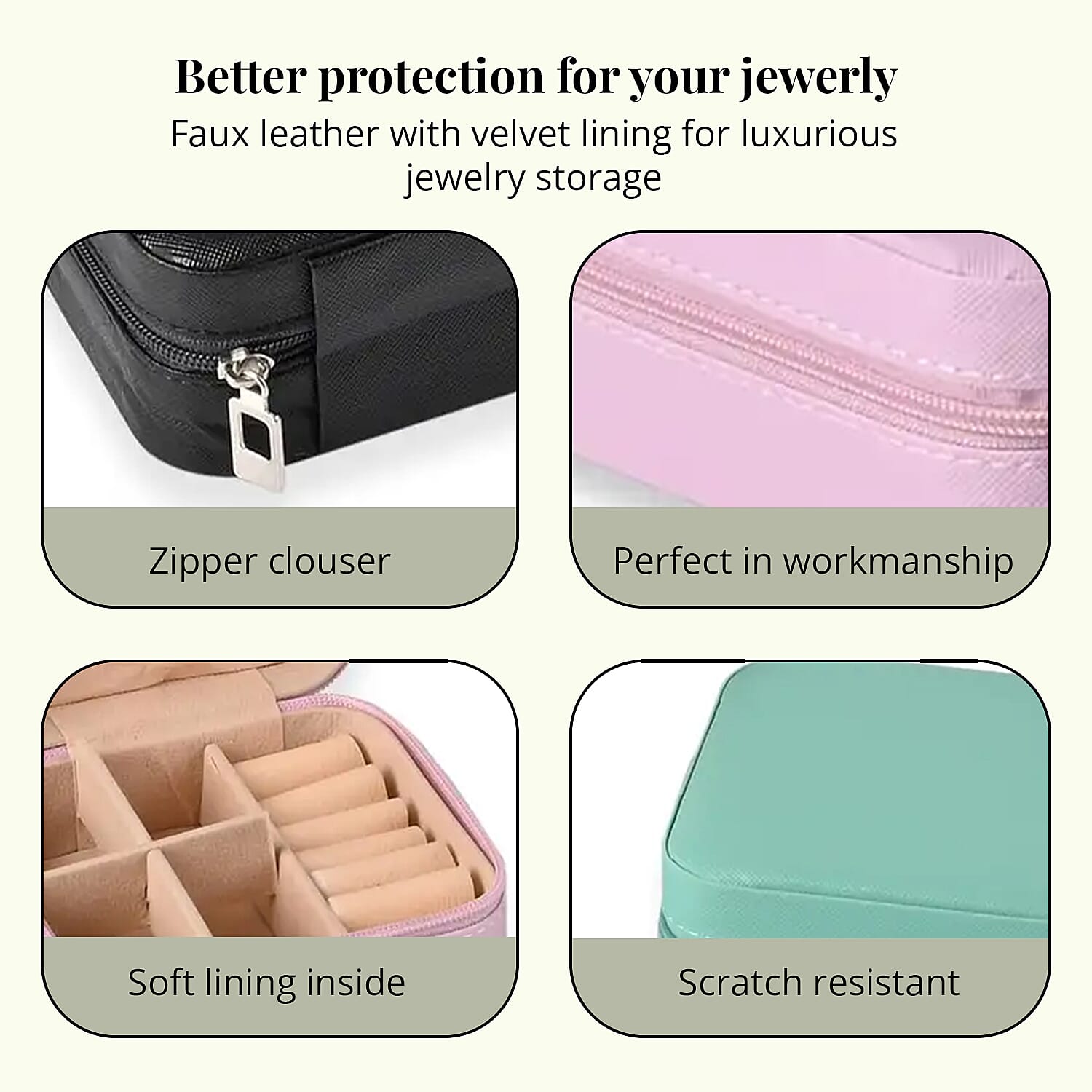 Set of 3 Faux Leather And Velvet Jewelry Box in Mint Green, Pink and Black, Anti Tarnish Scratch Resistant Jewelry Storage Box Set For Rings Necklace Earrings (3.94x3.94x1.97)