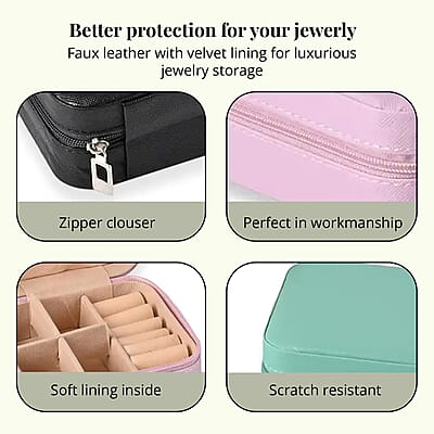 Set of 3 Faux Leather And Velvet Jewelry Box in Mint Green, Pink and Black, Anti Tarnish Scratch Resistant Jewelry Storage Box Set For Rings Necklace Earrings (3.94x3.94x1.97)