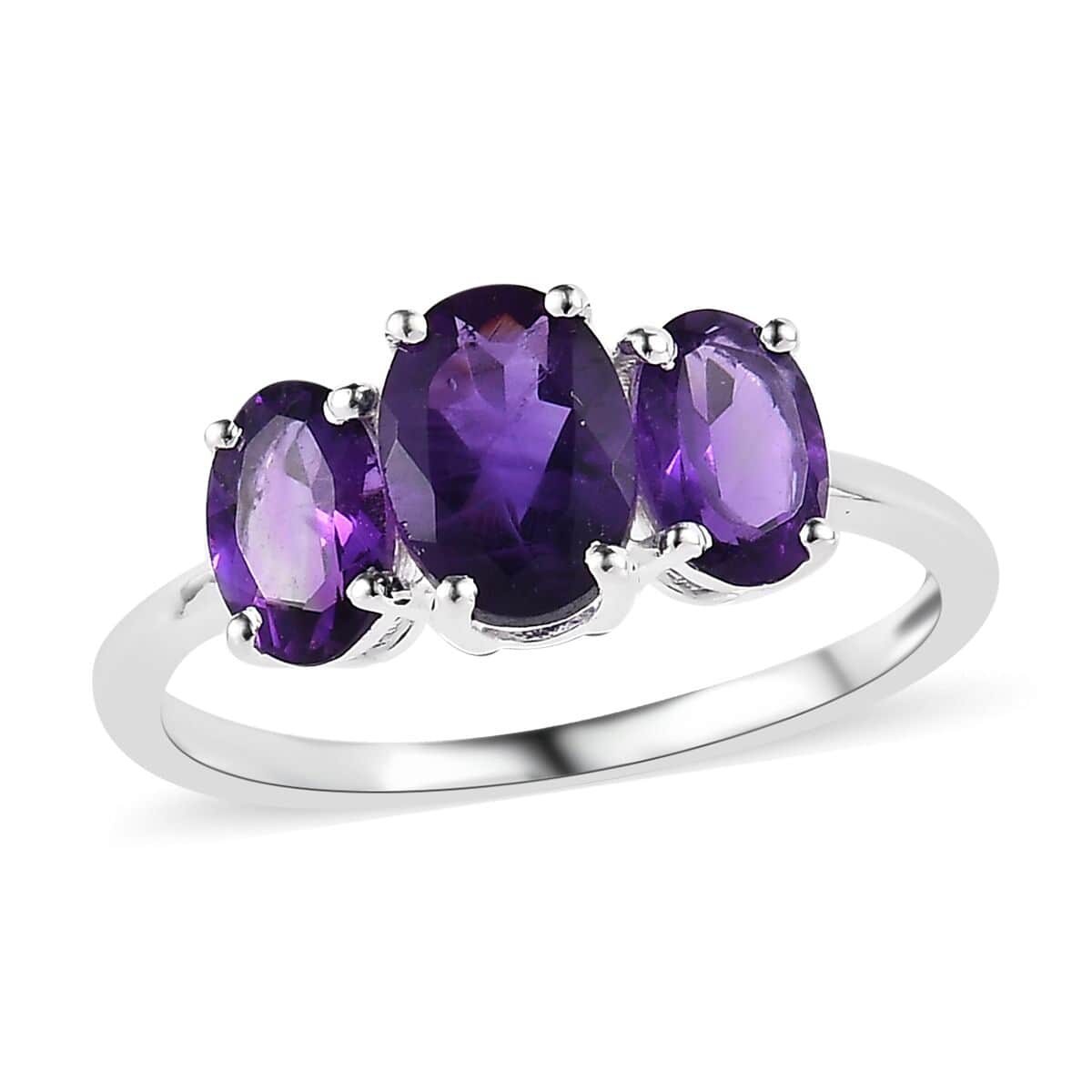 Doorbuster African Amethyst 3 Stone Ring in Sterling Silver (Size 10.0) 1.50 ctw image number 0