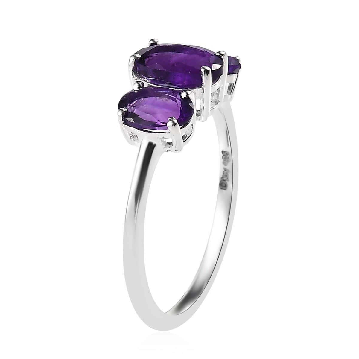 Doorbuster African Amethyst 3 Stone Ring in Sterling Silver (Size 10.0) 1.50 ctw image number 3