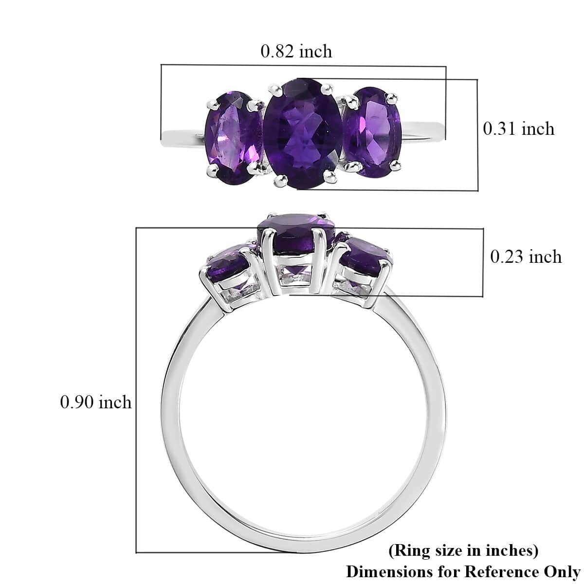 Doorbuster African Amethyst 3 Stone Ring in Sterling Silver (Size 10.0) 1.50 ctw image number 5