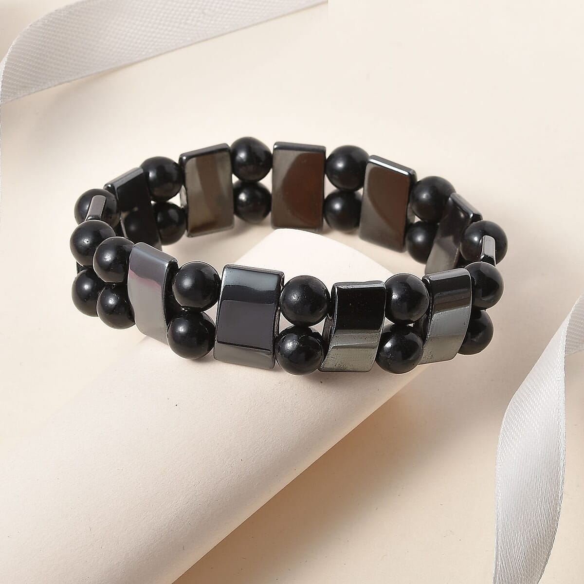Hematite and Shungite Stretch Bracelet 222.00 ctw image number 1